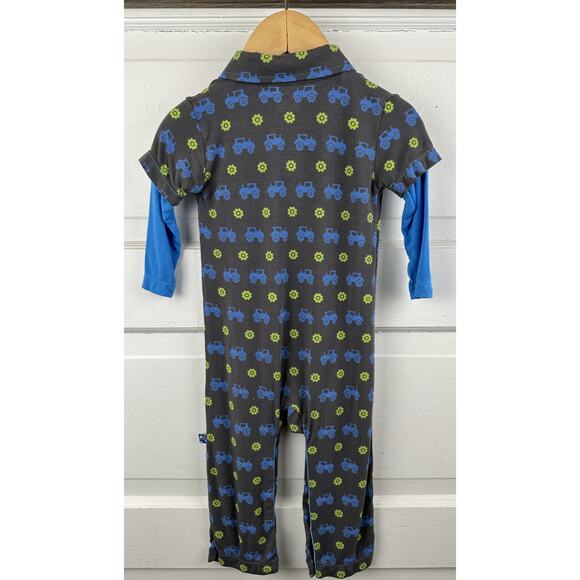 Kickee Pants Boys' Collared Tractor Romper Size 12-18 Months - Picture 4 of 4